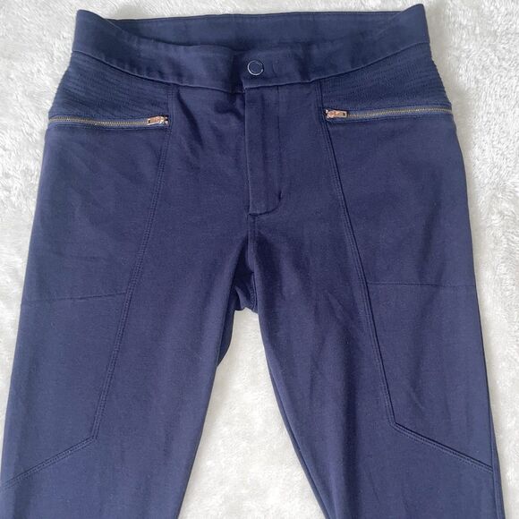ATHLETA Womens Pants Size 4 Ponte Moto 2 Navy Zippered Pockets Full Length - Picture 2 of 13